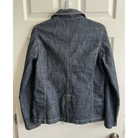 EDDIE BAUER Women's Y2K-Style Dark Denim Fitted Stretch Jean Jacket Sz M Tall - Picture 6 of 12